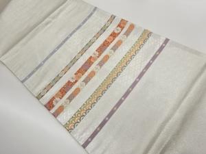 変わり横段に菊唐草・古典柄模様織出し袋帯